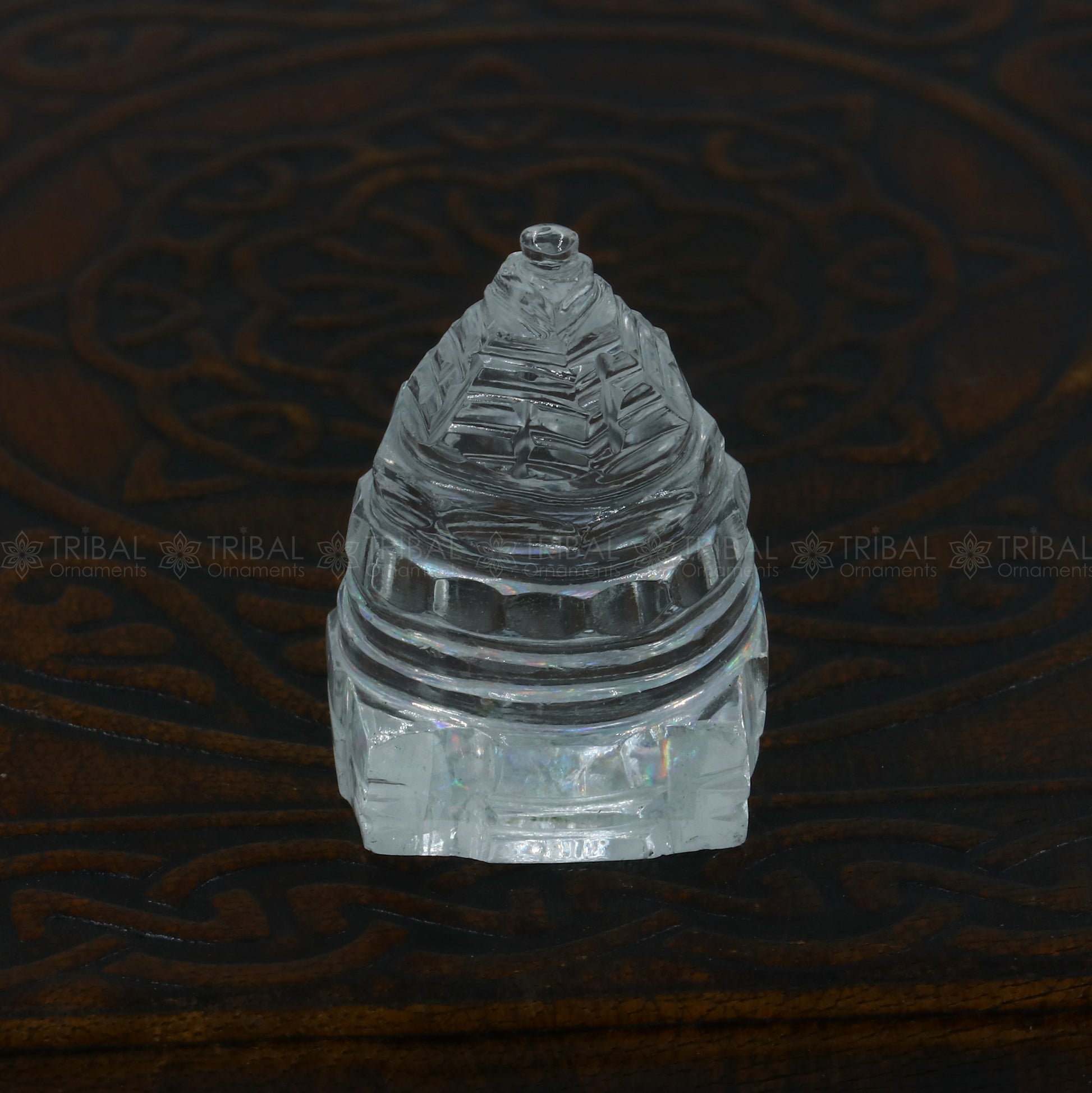 Crystal / sphatik pyramid of shree yantra, Parad Mahalakshmi Yantram for wealth and prosperity art795 - TRIBAL ORNAMENTS