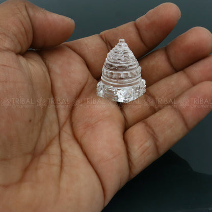 Crystal / sphatik pyramid of shree yantra, Parad Mahalakshmi Yantram for wealth and prosperity art795 - TRIBAL ORNAMENTS