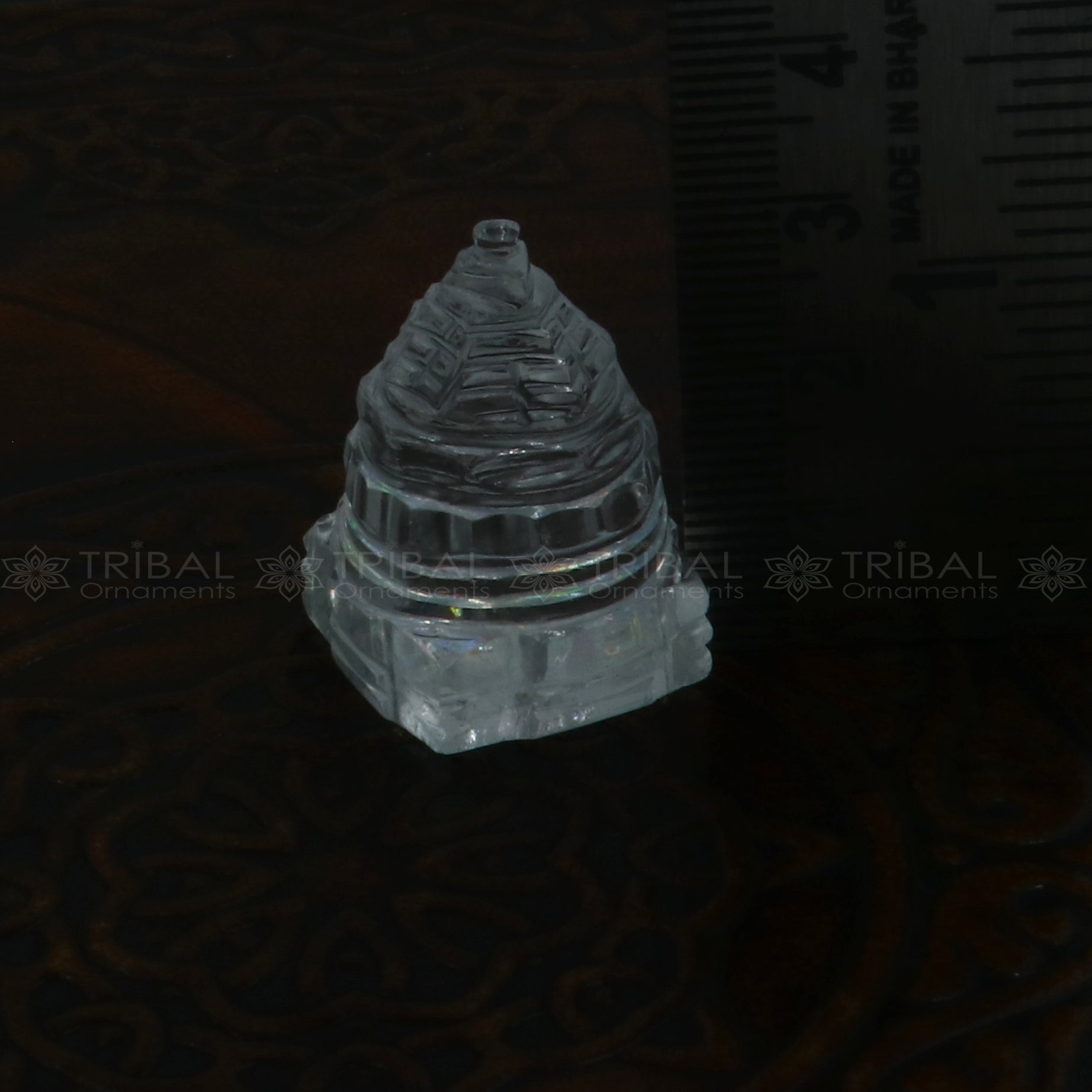Crystal / sphatik pyramid of shree yantra, Parad Mahalakshmi Yantram for wealth and prosperity art795 - TRIBAL ORNAMENTS