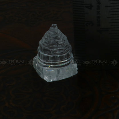 Crystal / sphatik pyramid of shree yantra, Parad Mahalakshmi Yantram for wealth and prosperity art795 - TRIBAL ORNAMENTS