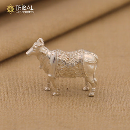 Sterling silver vintage Divine Cow with Nakshi work design, featuring Kamdhenu cow motif and deity-inspired art by TRIBAL ORNAMENTS.