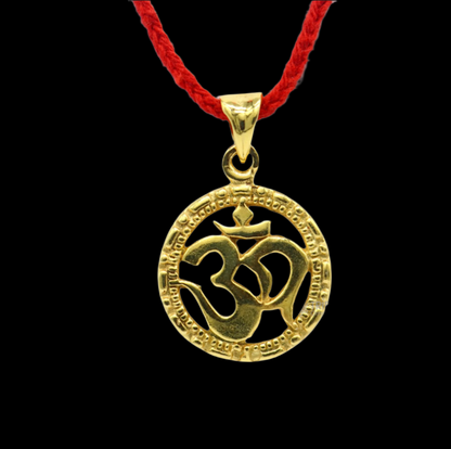Sterling silver OM AUM pendant with gold polish, unisex tribal jewelry, handcrafted spiritual necklace, stylish silver pendant.