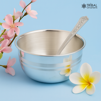 Elegant 999 solid pure silver handmade utensils bowl and spoon, kitchen serving bowl, silver vessel, baby feeding, baby healthy tumbler sv91 - TRIBAL ORNAMENTS