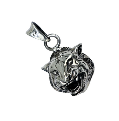 Elegant 925 sterling silver lion face pendant by Tribal Ornaments, handmade unisex jewelry with intricate tribal design.