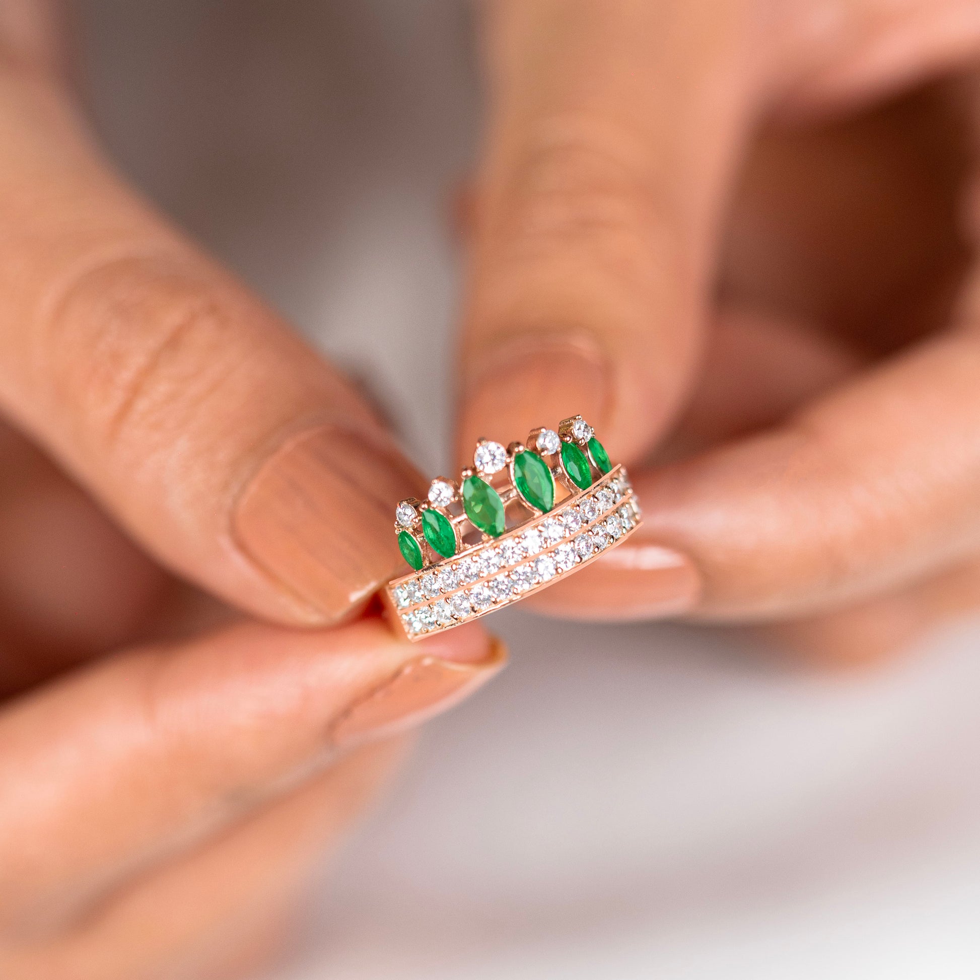 Emerald diamond rose gold ring - TRIBAL ORNAMENTS