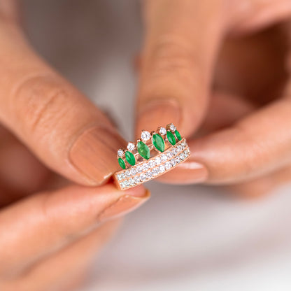 Emerald diamond rose gold ring - TRIBAL ORNAMENTS