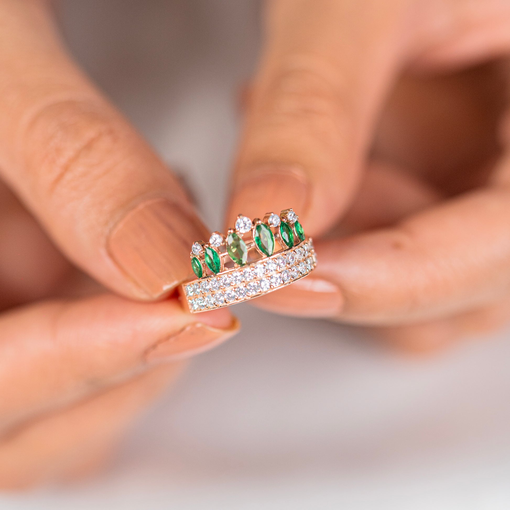 Emerald diamond rose gold ring - TRIBAL ORNAMENTS