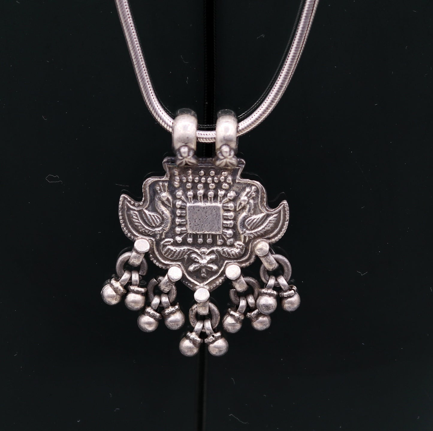 Excellent design 925 Sterling silver handmade gorgeous peacock pendant with hanging bells customized pretty pendant temple jewelry nsp171 - TRIBAL ORNAMENTS