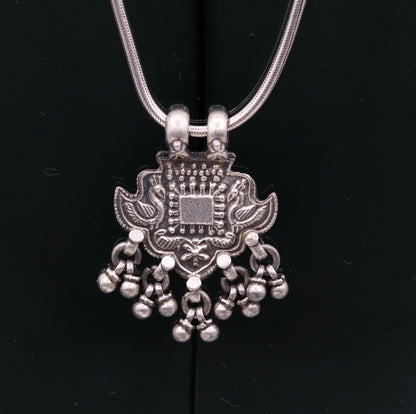 Excellent design 925 Sterling silver handmade gorgeous peacock pendant with hanging bells customized pretty pendant temple jewelry nsp171 - TRIBAL ORNAMENTS