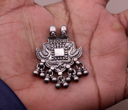 Excellent design 925 Sterling silver handmade gorgeous peacock pendant with hanging bells customized pretty pendant temple jewelry nsp171 - TRIBAL ORNAMENTS