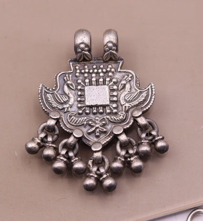Excellent design 925 Sterling silver handmade gorgeous peacock pendant with hanging bells customized pretty pendant temple jewelry nsp171 - TRIBAL ORNAMENTS