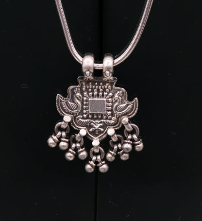 Excellent design 925 Sterling silver handmade gorgeous peacock pendant with hanging bells customized pretty pendant temple jewelry nsp171 - TRIBAL ORNAMENTS