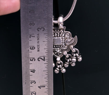 Excellent design 925 Sterling silver handmade gorgeous peacock pendant with hanging bells customized pretty pendant temple jewelry nsp171 - TRIBAL ORNAMENTS