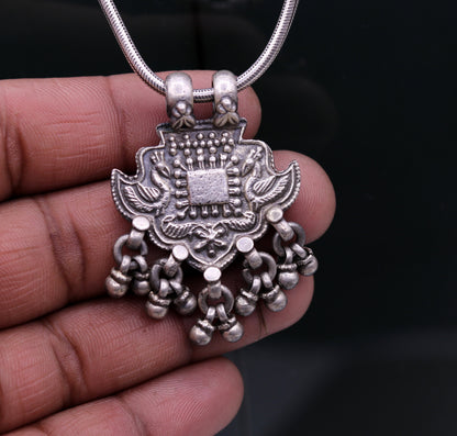 Excellent design 925 Sterling silver handmade gorgeous peacock pendant with hanging bells customized pretty pendant temple jewelry nsp171 - TRIBAL ORNAMENTS