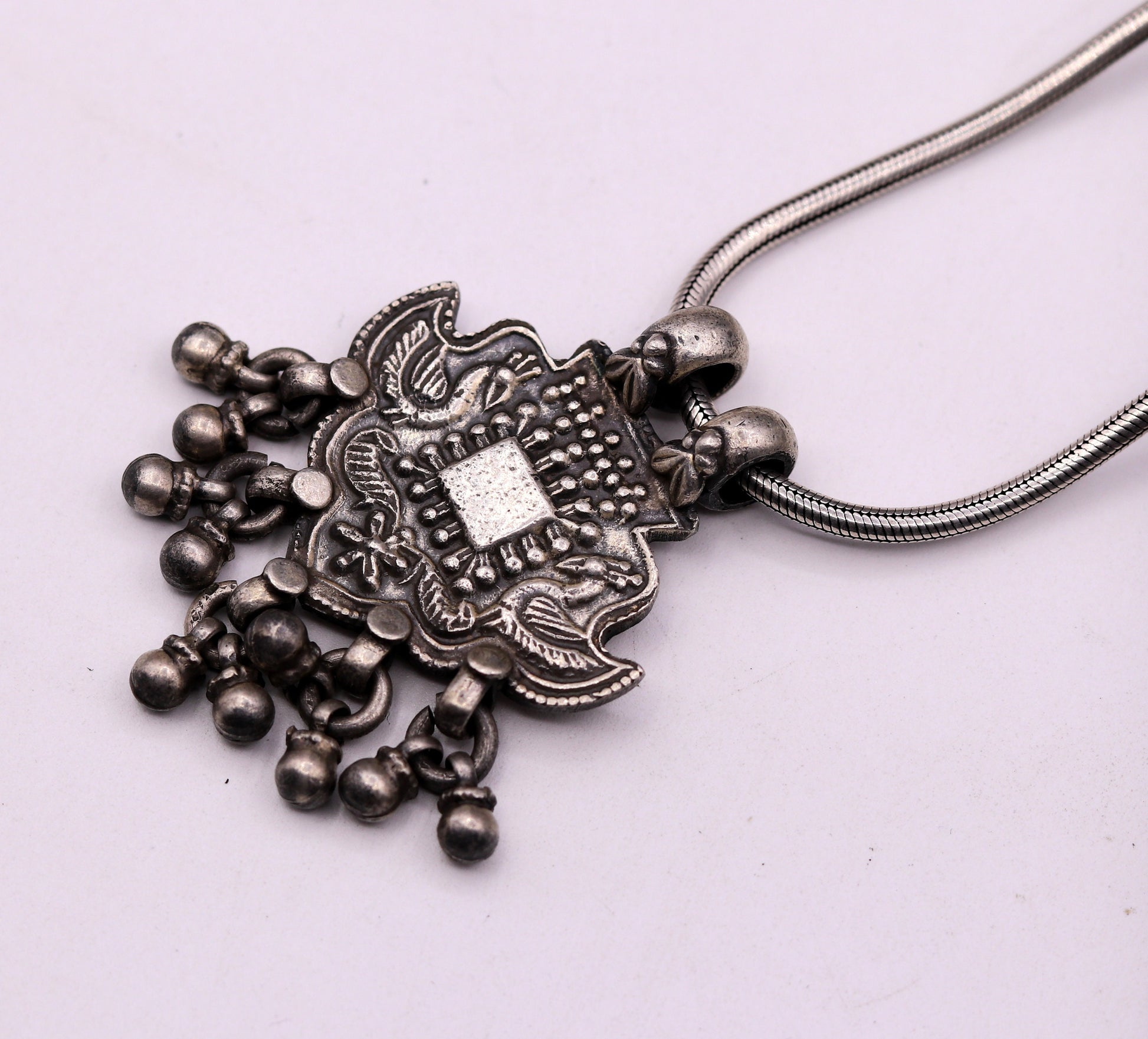 Excellent design 925 Sterling silver handmade gorgeous peacock pendant with hanging bells customized pretty pendant temple jewelry nsp171 - TRIBAL ORNAMENTS