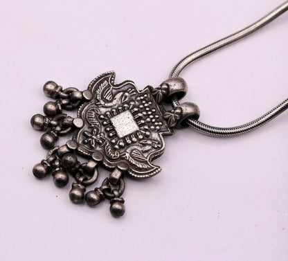 Excellent design 925 Sterling silver handmade gorgeous peacock pendant with hanging bells customized pretty pendant temple jewelry nsp171 - TRIBAL ORNAMENTS