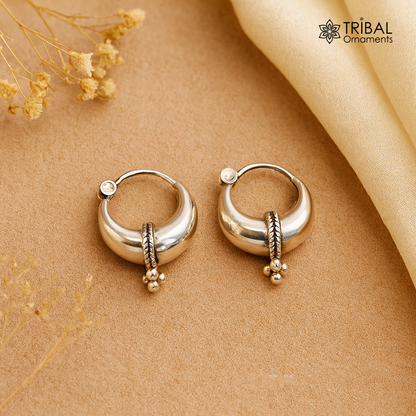Exclusive 925 sterling silver Handmade vintage ethnic style small hoops earrings unisex tribal stylish unique Bali jewelry India S1150 - TRIBAL ORNAMENTS