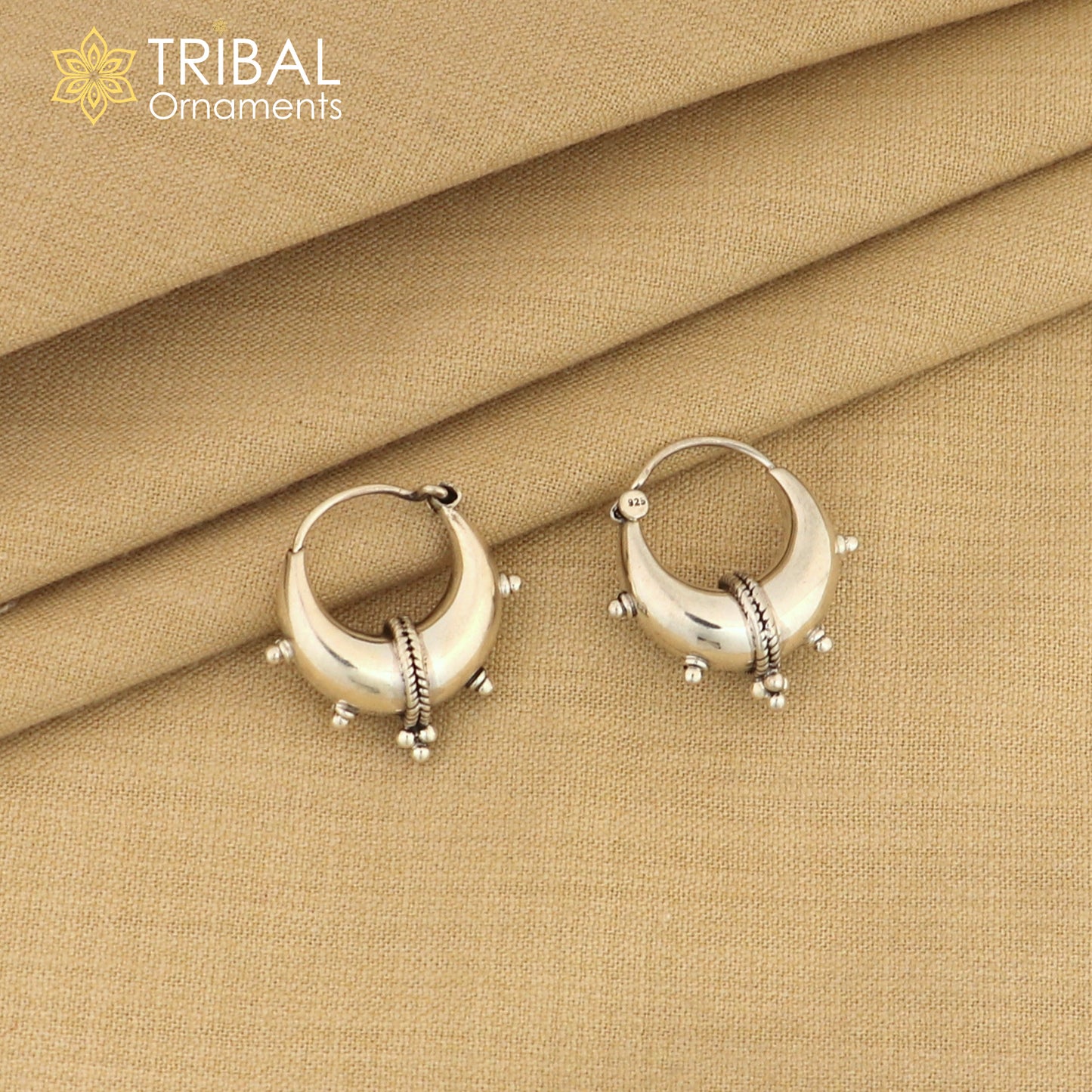 Exclusive 925 sterling silver Handmade vintage ethnic style small hoops earrings unisex tribal stylish unique Bali jewelry India S1260 - TRIBAL ORNAMENTS