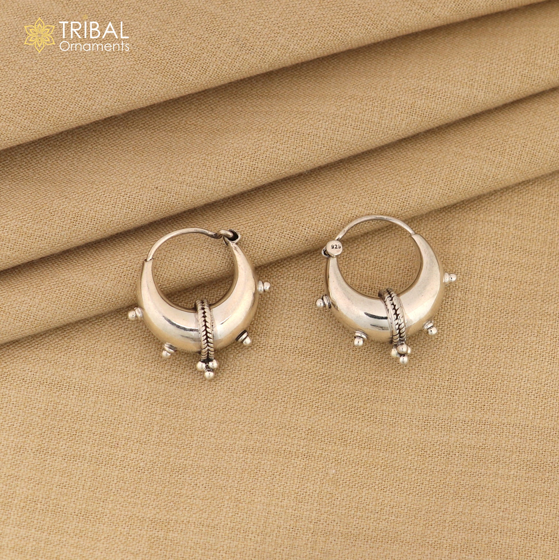 Exclusive 925 sterling silver Handmade vintage ethnic style small hoops earrings unisex tribal stylish unique Bali jewelry India S1260 - TRIBAL ORNAMENTS