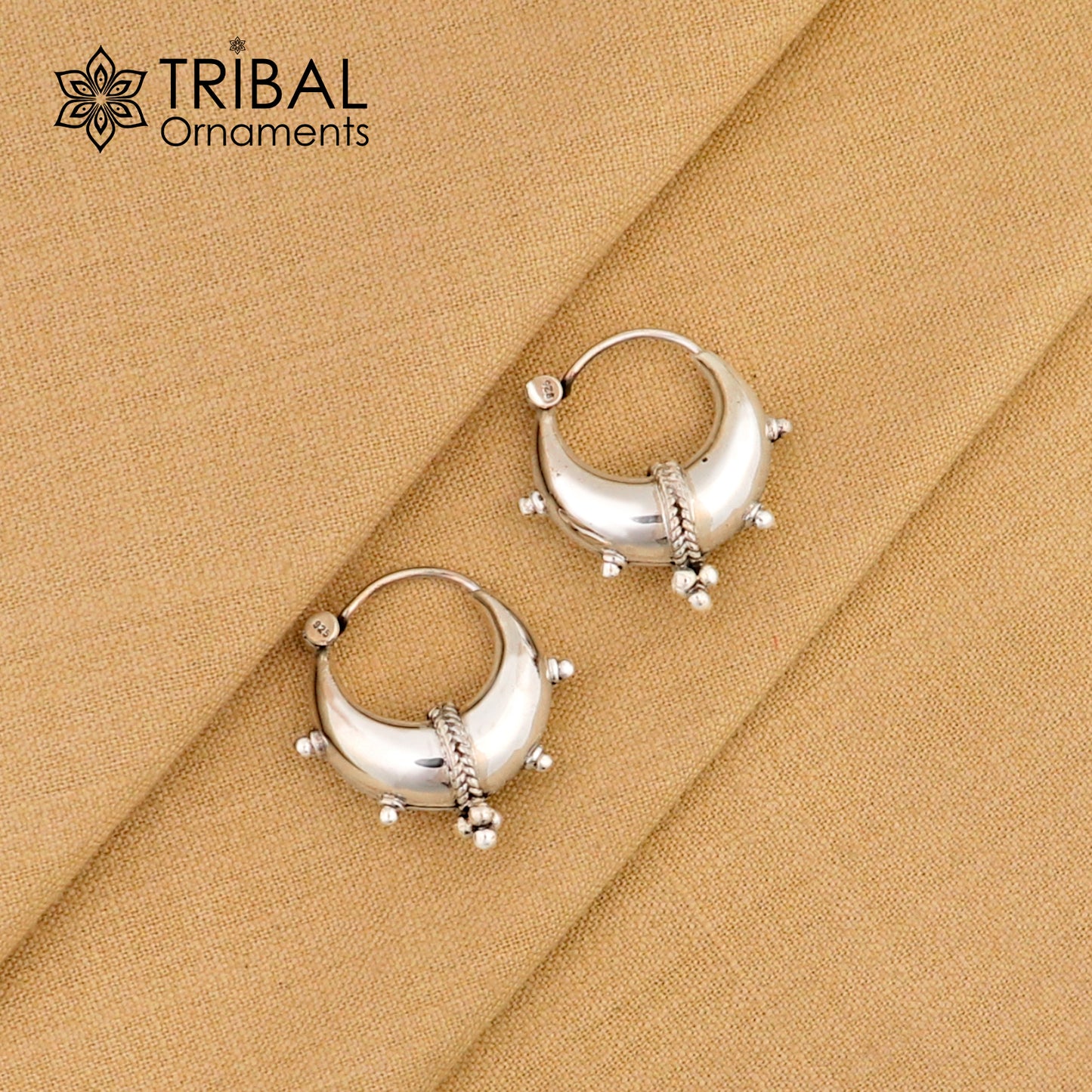 Exclusive 925 sterling silver Handmade vintage ethnic style small hoops earrings unisex tribal stylish unique Bali jewelry India S1260 - TRIBAL ORNAMENTS