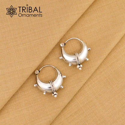 Exclusive 925 sterling silver Handmade vintage ethnic style small hoops earrings unisex tribal stylish unique Bali jewelry India S1260 - TRIBAL ORNAMENTS