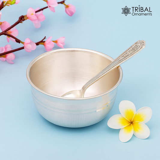 Exclusive 999 pure silver handmade utensils bowl and spoon, kitchen serving bowl, silver vessel, baby feeding, baby healthy tumbler sv92 - TRIBAL ORNAMENTS