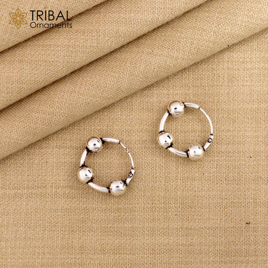 Exclusive new fancy stylish small  925 sterling silver handmade hoops earrings bali ,pretty gifting bali tribal jewelry india s1216 - TRIBAL ORNAMENTS