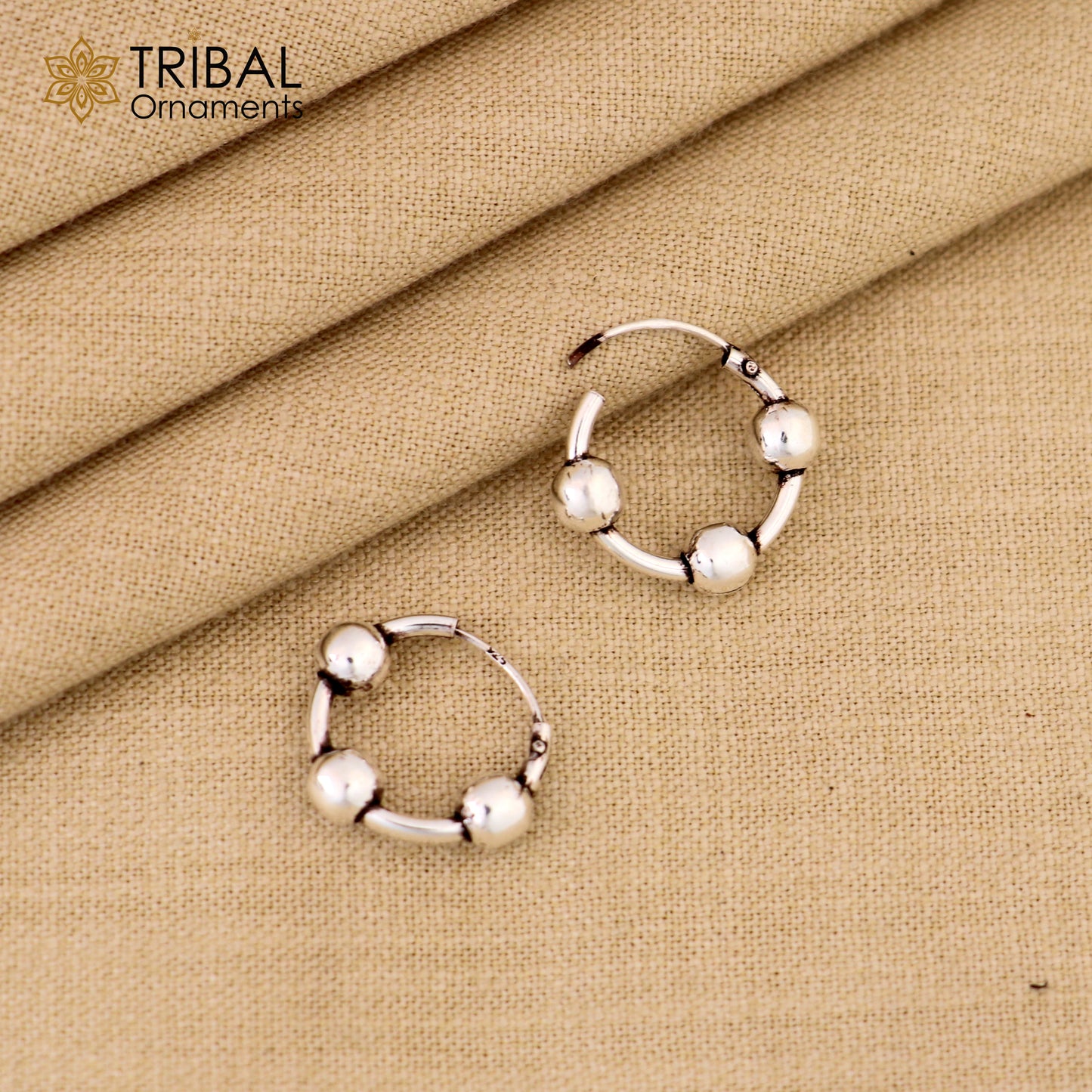 Exclusive new fancy stylish small  925 sterling silver handmade hoops earrings bali ,pretty gifting bali tribal jewelry india s1216 - TRIBAL ORNAMENTS