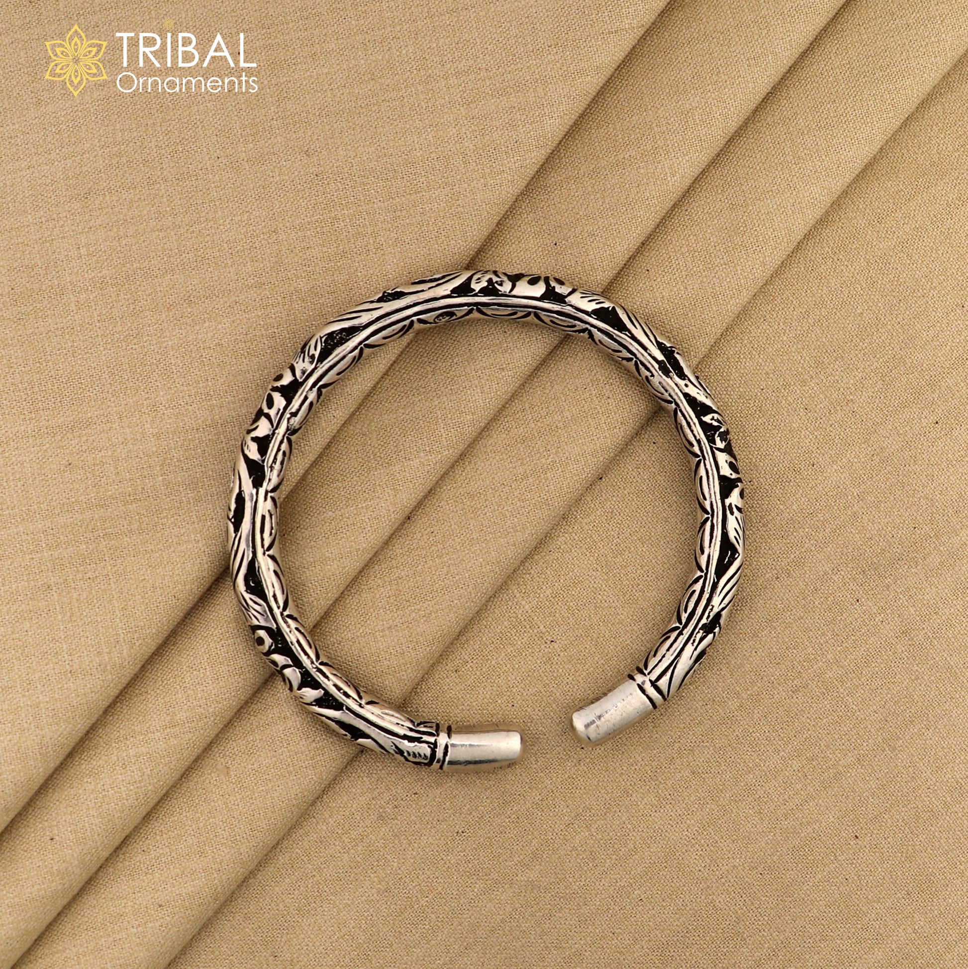 Exclusive oxidized design 925 sterling silver chitai nakshi work handmade unisex cuff bangle bracelet kada, best gifting jewelry nssk764 - TRIBAL ORNAMENTS