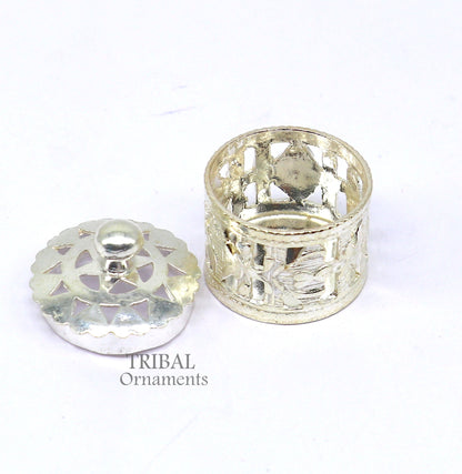 Small sterling silver Kapoor holding box by Tribal Ornaments, perfect for perfume attar or jewelry storage.
