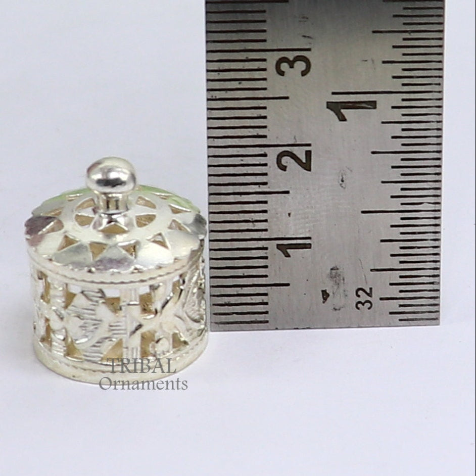 Small sterling silver Kapoor holding box by Tribal Ornaments, perfect for jewelry or perfume attar storage.