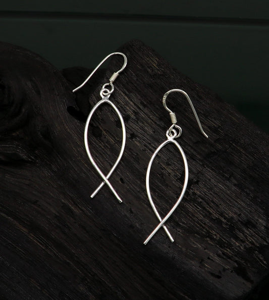 Fabulous fish-shaped sterling silver hoop earring by TRIBAL ORNAMENTS, lightweight jewelry perfect for brides and custom gifting.