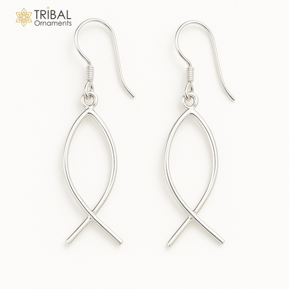 Fabulous fish-shaped designer 925 sterling silver hoop earring, lightweight jewelry for brides or customized gifting by Tribal Ornaments