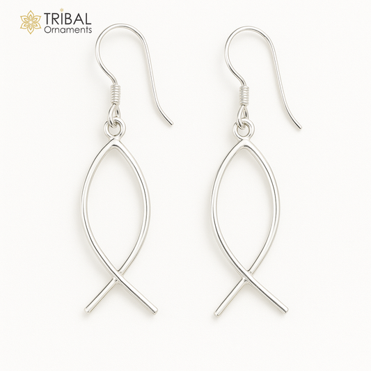Fabulous fish-shaped designer 925 sterling silver hoop earring, lightweight jewelry for brides or customized gifting by Tribal Ornaments