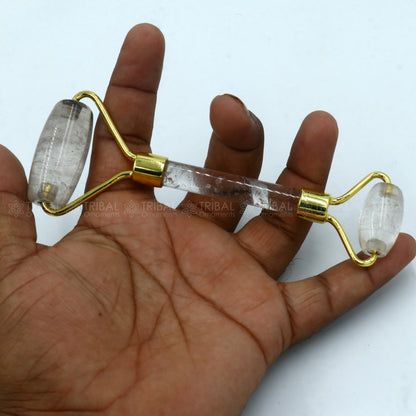 Handmade sphatic stone facial massage roller by TRIBAL ORNAMENTS for face, neck, eyes, and body massage.