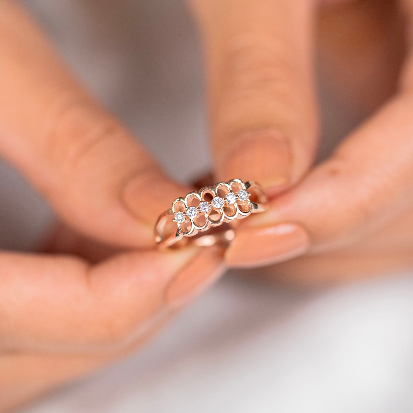 Fancy design diamond rose gold silver ring - TRIBAL ORNAMENTS