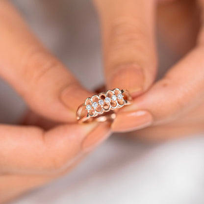 Fancy design diamond rose gold silver ring - TRIBAL ORNAMENTS