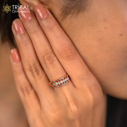 Fancy design diamond rose gold silver ring - TRIBAL ORNAMENTS