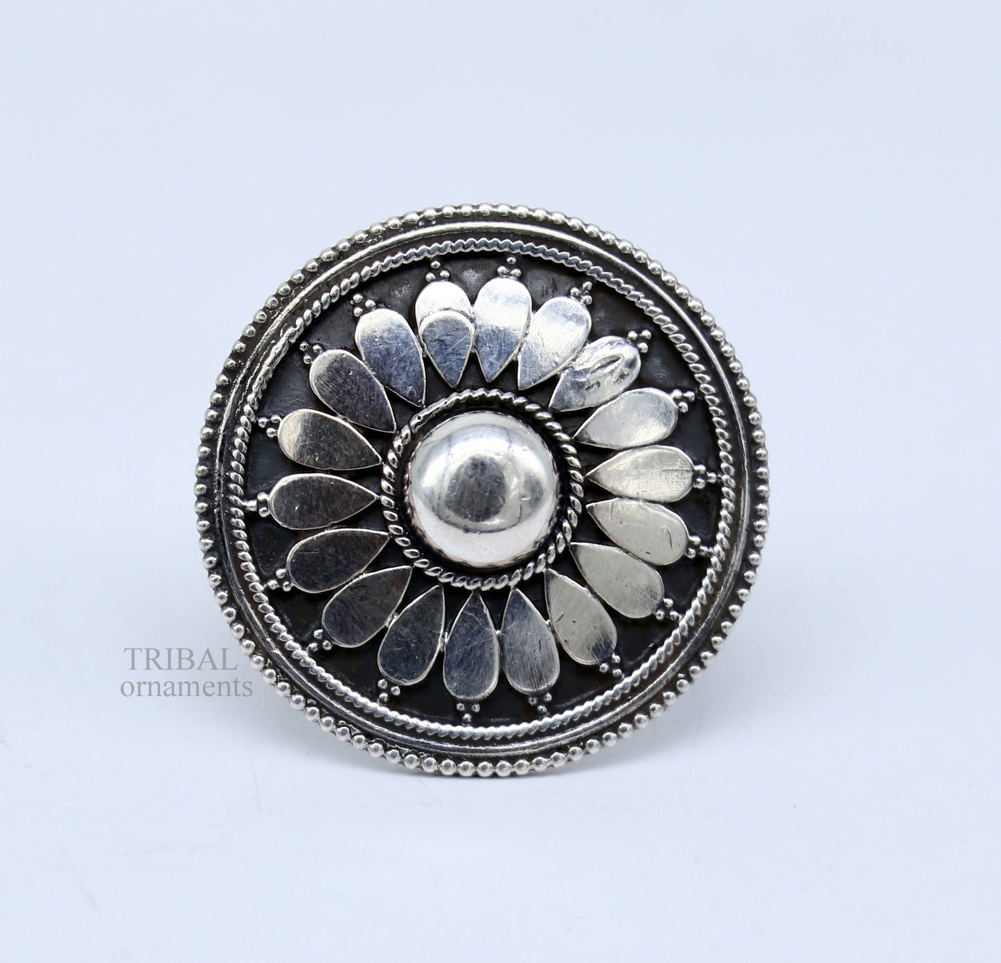 floral design 925 sterling solid silver fabulous craftsmanship vintage design tribal adjustable ring band for women Rajasthan India ring495 - TRIBAL ORNAMENTS