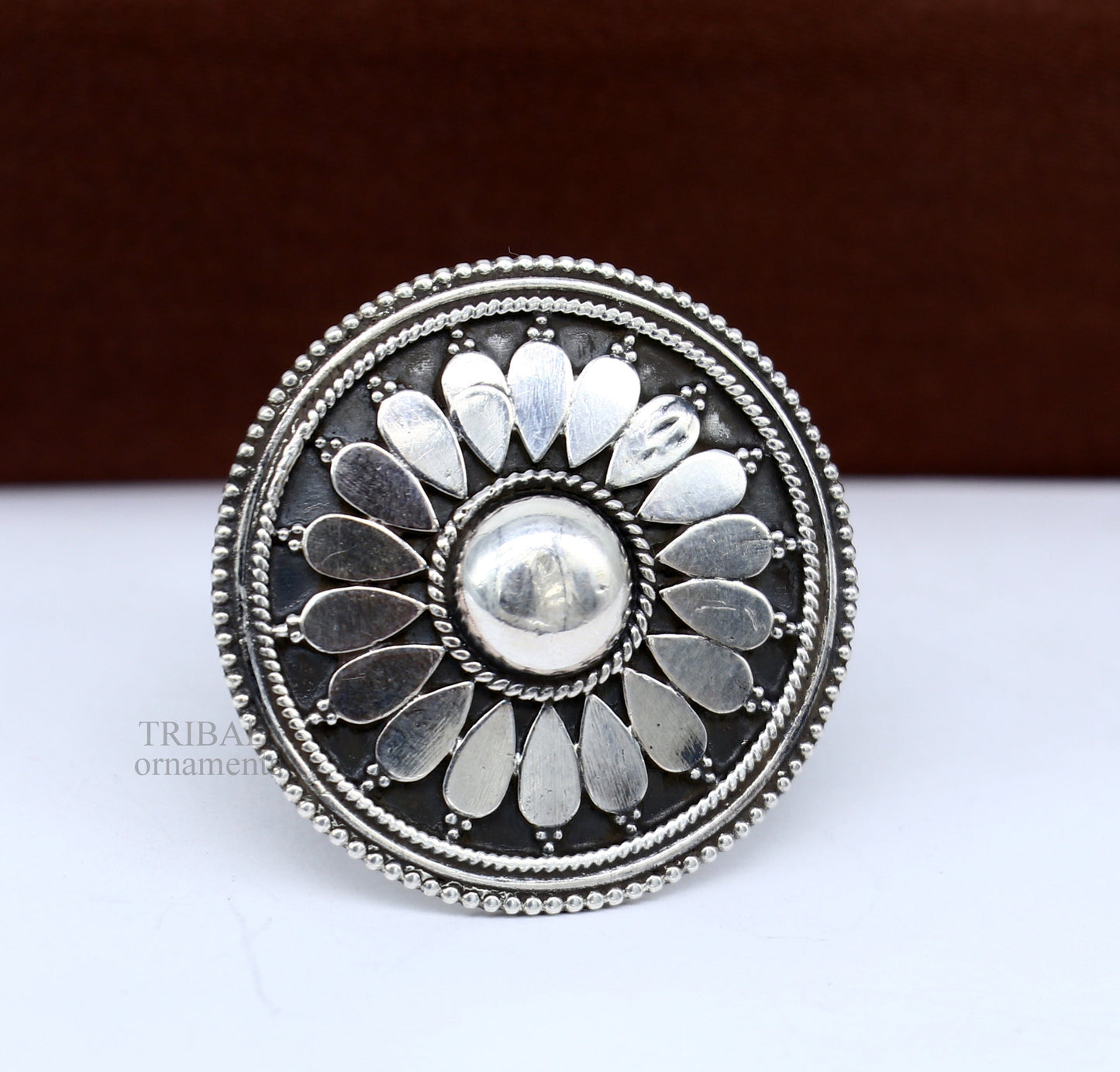 floral design 925 sterling solid silver fabulous craftsmanship vintage design tribal adjustable ring band for women Rajasthan India ring495 - TRIBAL ORNAMENTS