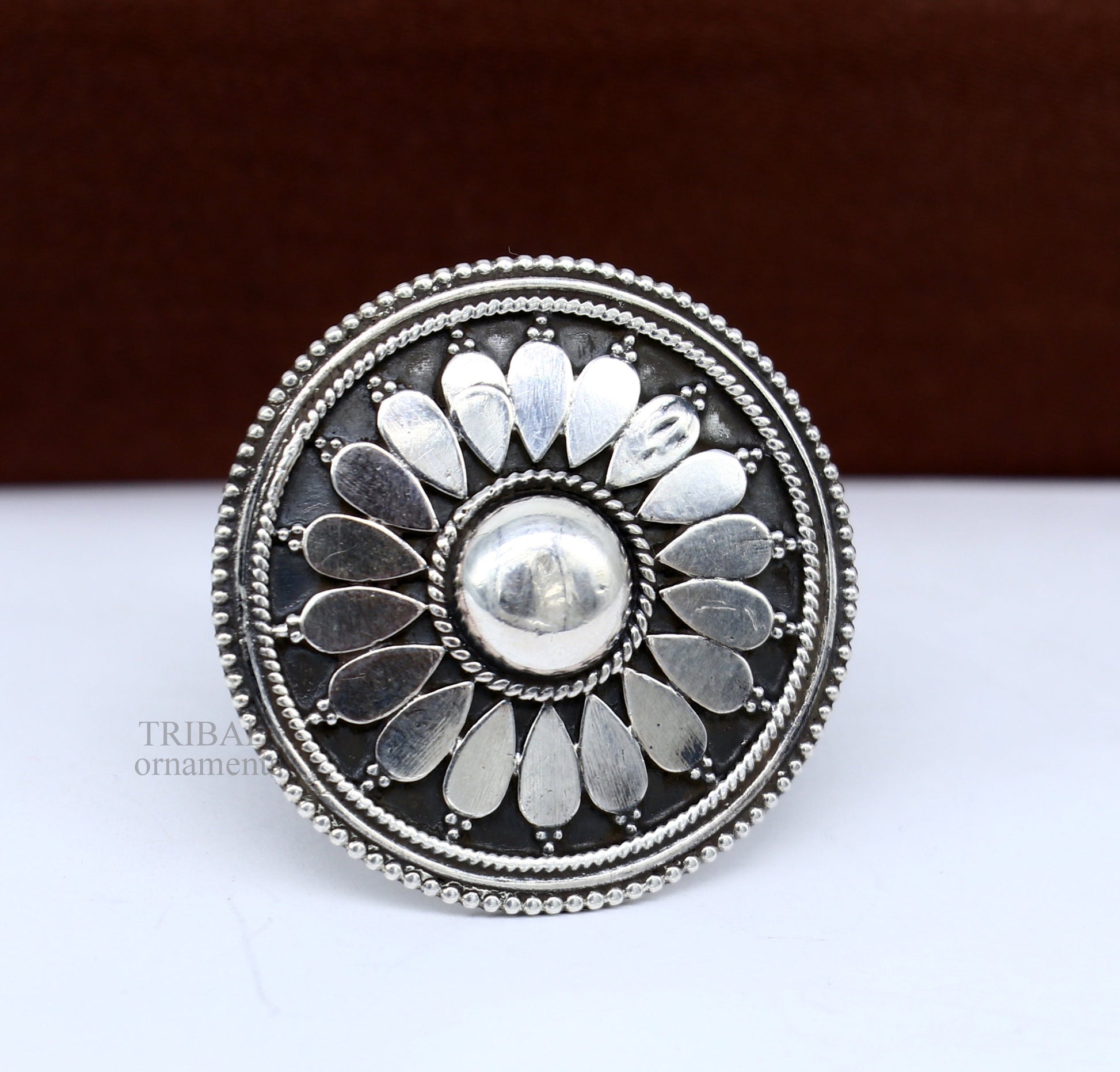 floral design 925 sterling solid silver fabulous craftsmanship vintage design tribal adjustable ring band for women Rajasthan India ring495 - TRIBAL ORNAMENTS