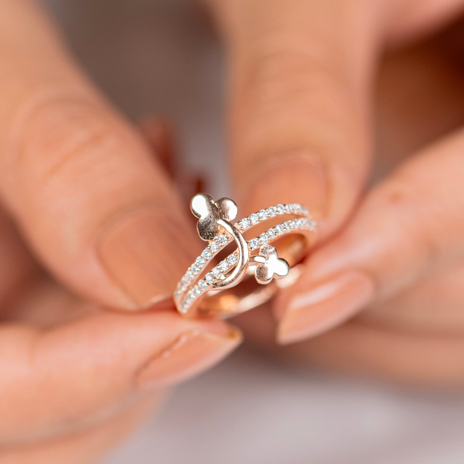 Flower design diamond rose gold silver ring - TRIBAL ORNAMENTS