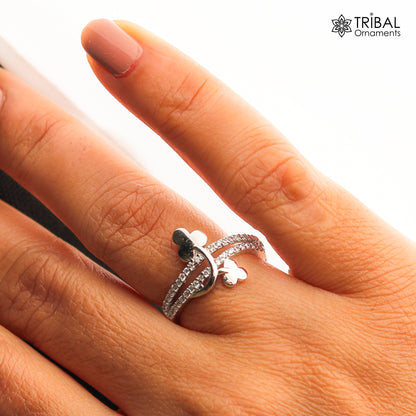 Flower design white stone silver ring - TRIBAL ORNAMENTS