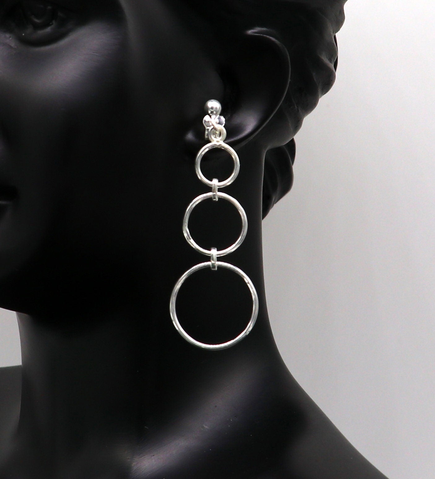 Genuine 925 sterling silver custom 3-circle dainty stud and dangle geometric earrings by TRIBAL ORNAMENTS.