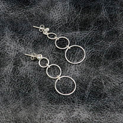 Genuine 925 sterling silver customized 3-circle dainty stud earring with drop dangle geometric design for women
