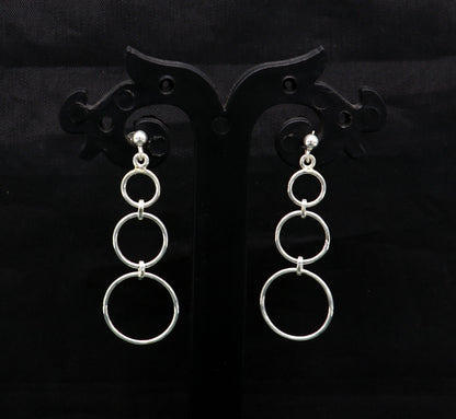 Sterling silver 925 customized 3-circle dainty stud and drop geometric earrings by TRIBAL ORNAMENTS.