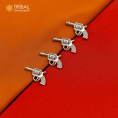 Gun design 925 Sterling Silver set of 4 kurta Buttons for Fashion Perfection, silver cufflinks, cultural trendy jewelry btn48 - TRIBAL ORNAMENTS