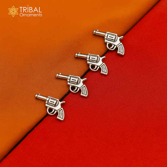 Gun design 925 Sterling Silver set of 4 kurta Buttons for Fashion Perfection, silver cufflinks, cultural trendy jewelry btn48 - TRIBAL ORNAMENTS