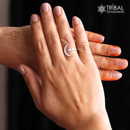 Half moon style white stone silver ring - TRIBAL ORNAMENTS