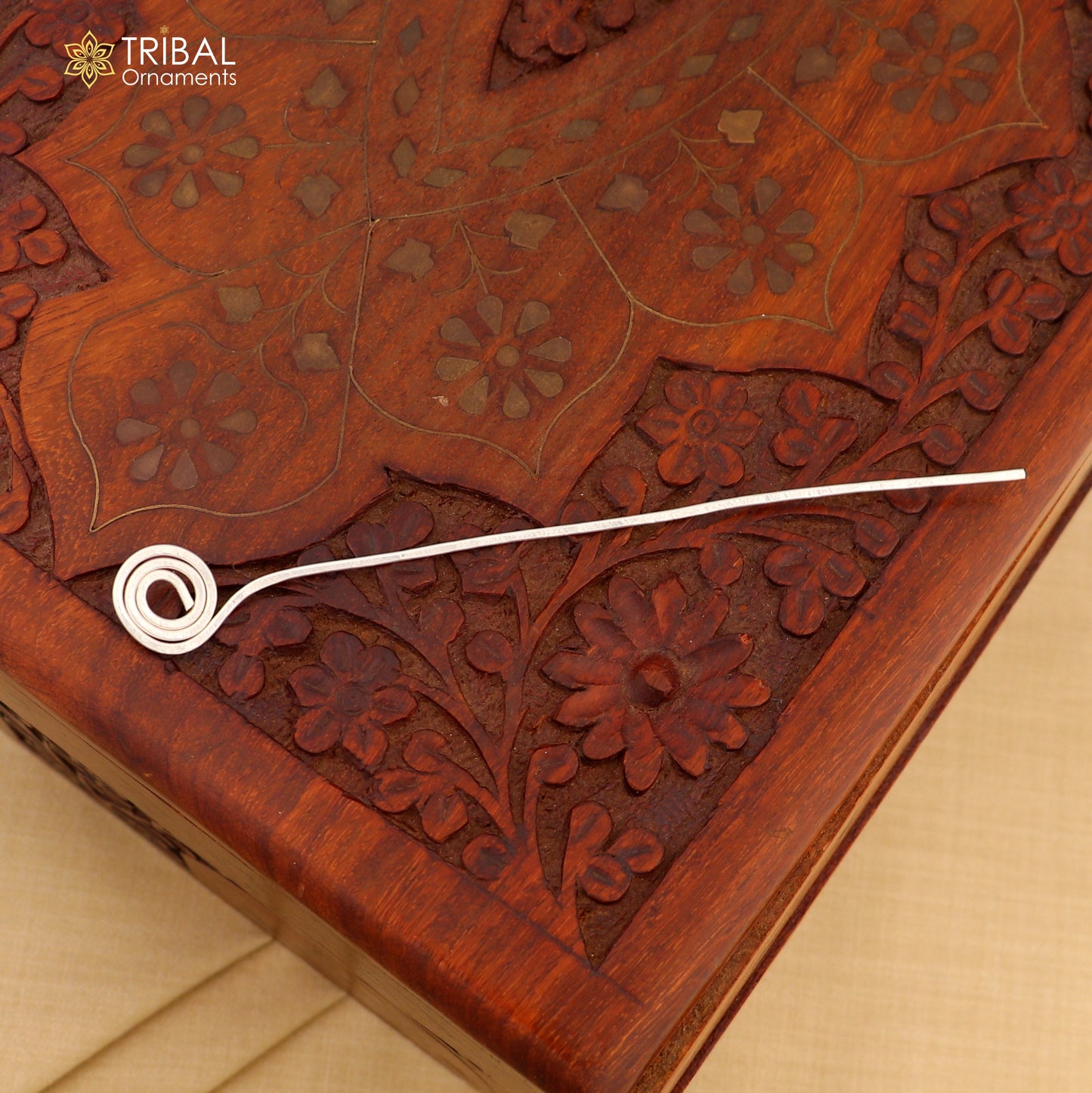 Hammered style silver hair pin solid 925  plain sticks hair jewelry su1362 - TRIBAL ORNAMENTS